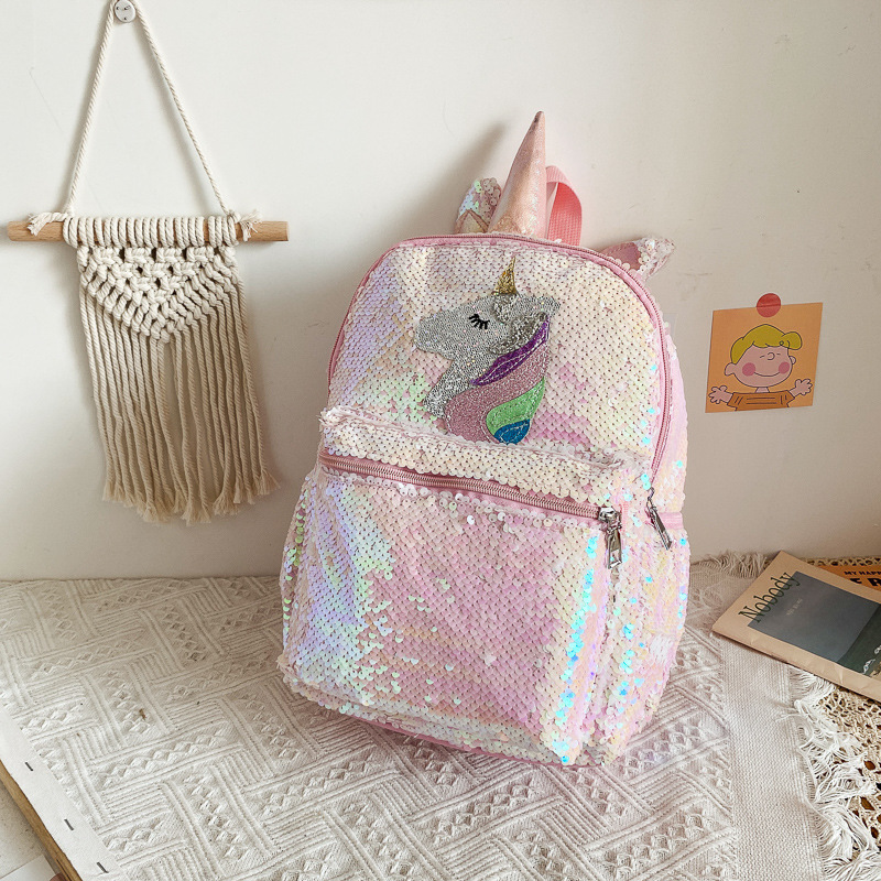 Mini Backpack Women - Zaino Unicorno con Paillettes Rosa Lucido