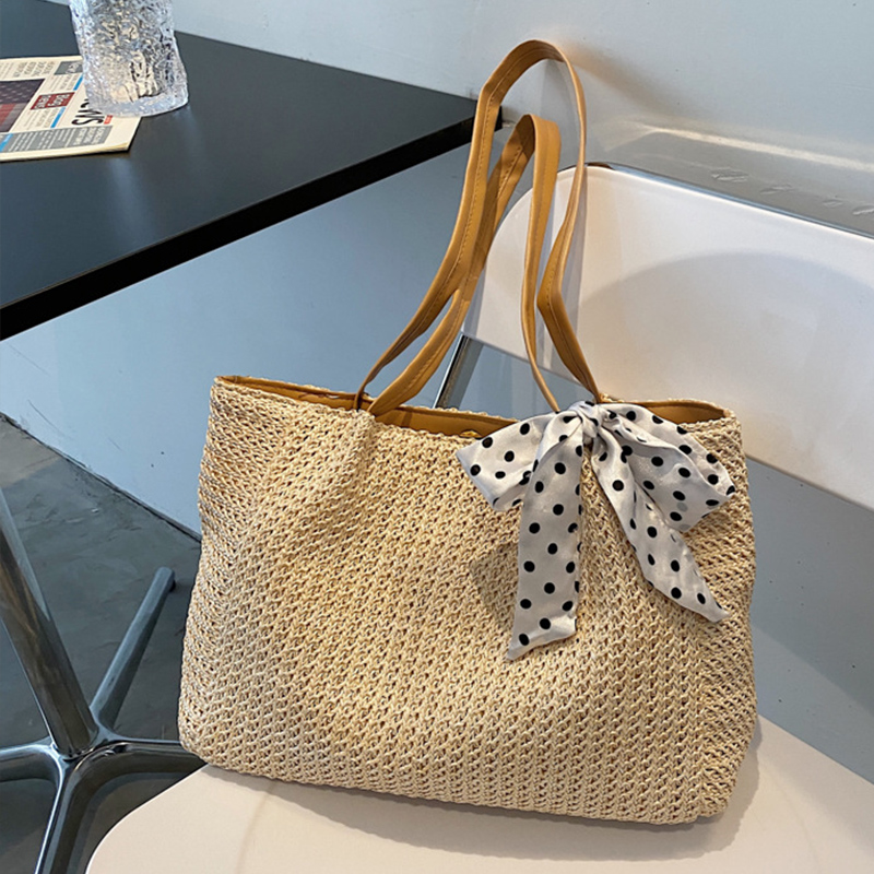 Women Bags Handmade - Sciarpa estiva borsa di paglia Bowknot