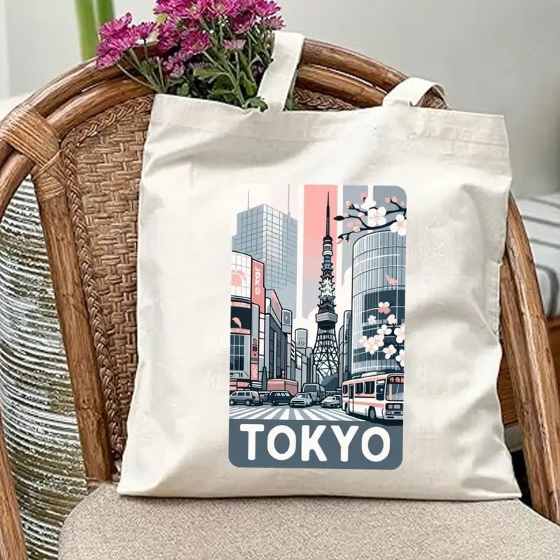 Women Bags Collection - Borsa tote in tela con paesaggio