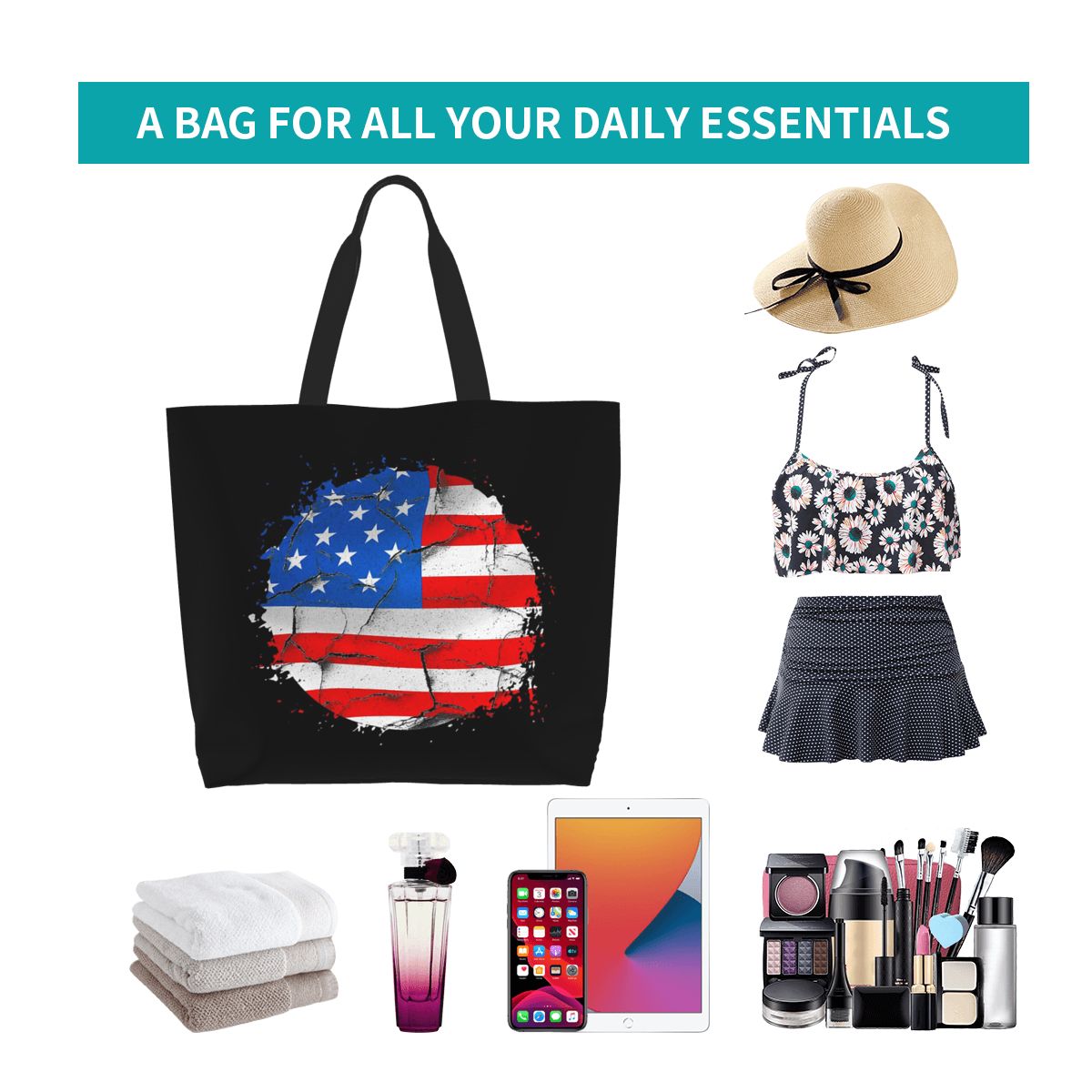 Women Bags Usa - Borsa Shopper con Bandiera Americana USA,